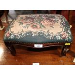 A Louis XVI design mahogany stool with tapestry top, 13 1/2" wide