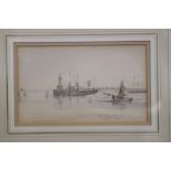 Sir Augustus Wall Callcott RA: watercolour sketch, leaving harbour, 4 3/4" x 8 1/4", in strip frame
