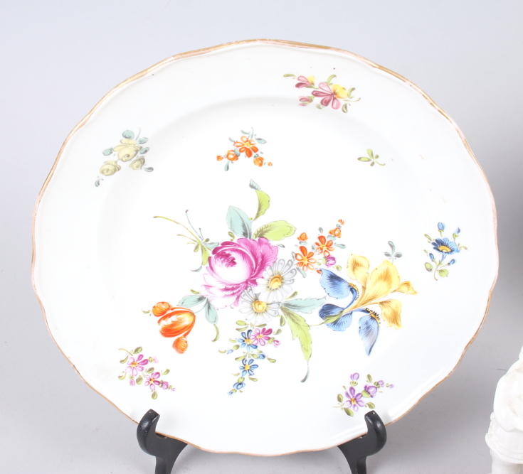 A 19th century Meissen plate decorated flowers, 9 1/2" dia, a smaller Meissen dish, another plate - Image 2 of 10