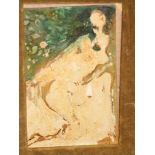 OCE Jo?: pen, ink and body colour, faun, 7 1/2" x 4 3/4", in painted frame