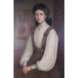 J Etherington Bartholomew, 1907: oil on canvas, portrait of a seated woman in period dress, 36" x