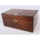 A walnut writing box with brass string inlay and fittings, 15 3/4" wide (damages)