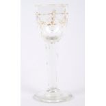 A mid 18th century cordial glass with gilt decorated bowl and faceted stem 5" high (gilding rubbed)