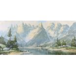 Arno Lemke: a print of the Dolomites, in white frame, a photographic print of a light house and