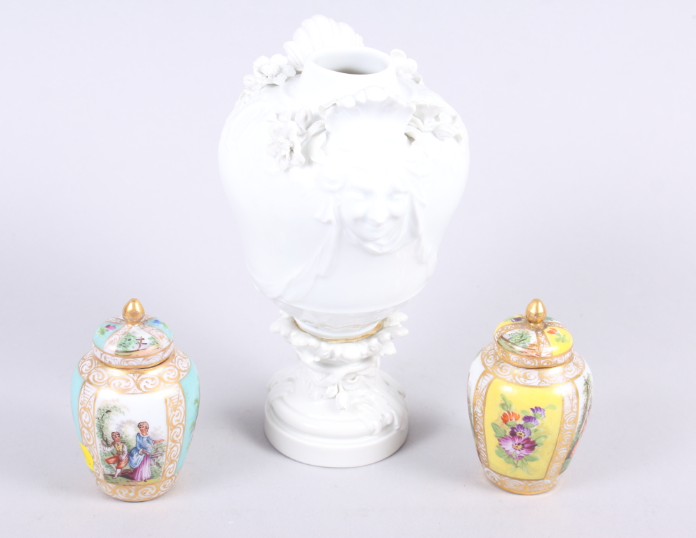 Two Helena Wolfsohn miniature jars and covers, decorated panels with figures and flowers, 3" high, - Image 2 of 5