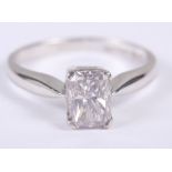 An 18ct white gold ring set solitaire Ascher cut stone, size J