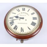 A mahogany cased wall clock, retailed by W V Bloomfield, Queen Street, Maidenhead, 14 1/2" dia