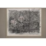 Ruskin Spear, 1980: pencil and crayon study of roses, 5" x 9", in gilt strip frame