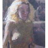 Ken Howard ARC: pastels, "Le Casque D'Or", 6 1/2" x 6", Bohun gallery label verso, in a gilt