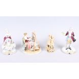 A Volkstedt hard paste porcelain figure of a seated woman painting a couple, 6 1/2" high, a pair