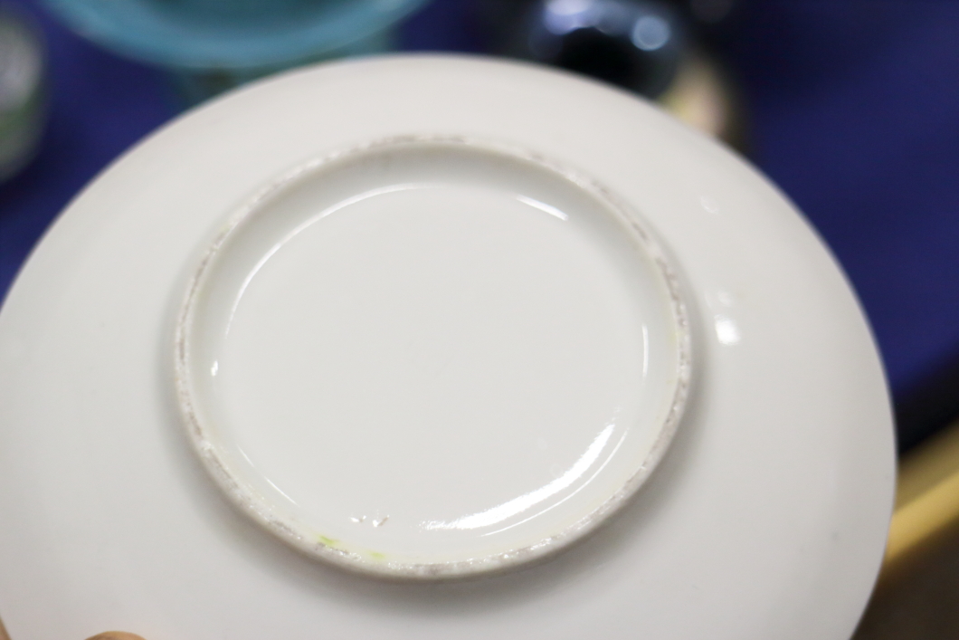 A German porcelain cabinet cup and saucer with a dark pink ground and gilt borders and another - Image 14 of 15