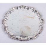 A silver pie crust presentation salver, 17.1oz troy approx