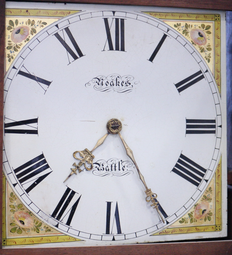 A 19th century oak long case clock with thirty-hour movement by Noakes, Battle, 82" high - Image 6 of 7