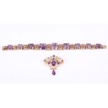 A 9ct gold Art Nouveau pendant brooch set amethyst and seed pearls, together with a 9ct gold and