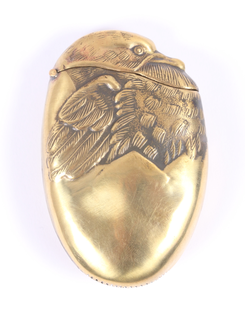 A brass vesta, in the form of a hatchling, 2 1/2" long