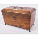 A 19th century rosewood and box line inlaid tea caddy, 12 1/2" wide (now a trinket box)
