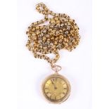 A late 19th century pocket watch, in yellow metal case, stamped 10ct, with scrolled and foliate