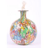 A Venetian millefiori glass scent bottle with stopper, 5" high