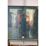 A set of seven colour prints / posters, Venice and Venice exhibition, in strip frames