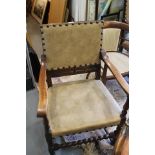 A set of six oak 17th century design chairs with padded seats (4+2)