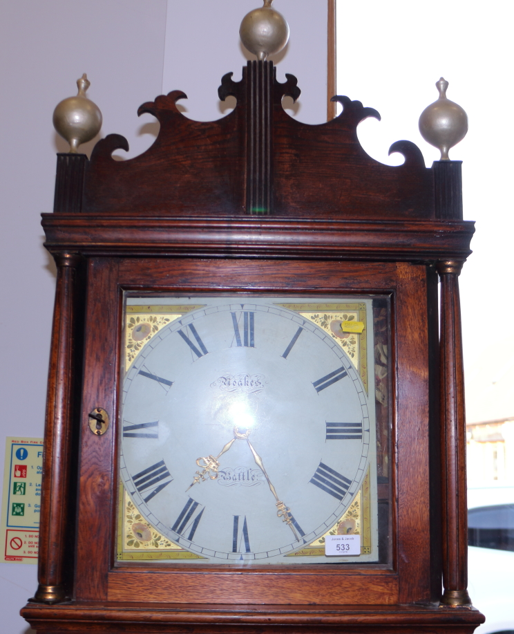 A 19th century oak long case clock with thirty-hour movement by Noakes, Battle, 82" high - Image 3 of 7