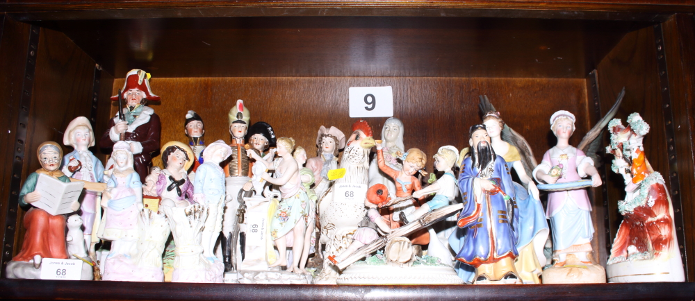 A quantity of German and other porcelain figures, including a figure of Bertrand, a model of a