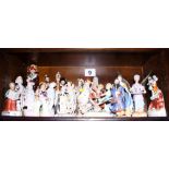 A quantity of German and other porcelain figures, including a figure of Bertrand, a model of a