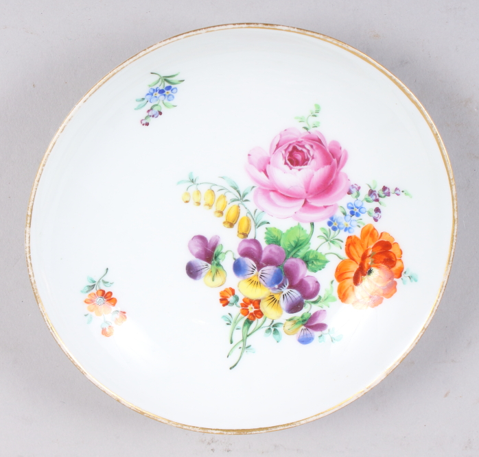 A 19th century Meissen plate decorated flowers, 9 1/2" dia, a smaller Meissen dish, another plate - Image 6 of 10