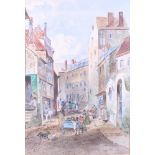 A Ludovici: watercolours, "A Street in Normandy", 21" x 15", in a gilt frame