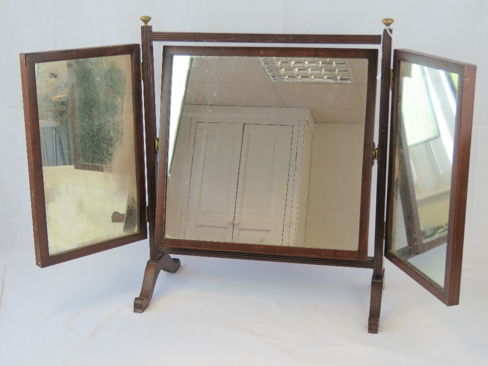 A mahogany triptych dressing toilet mirr