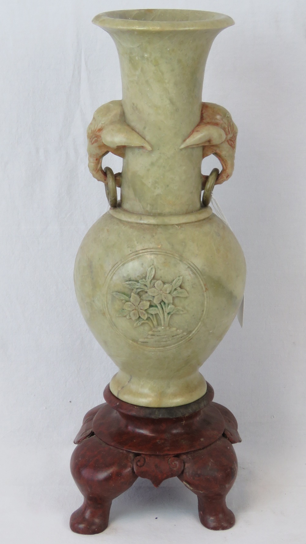 A heavy soapstone baluster vase with ele - Image 2 of 3