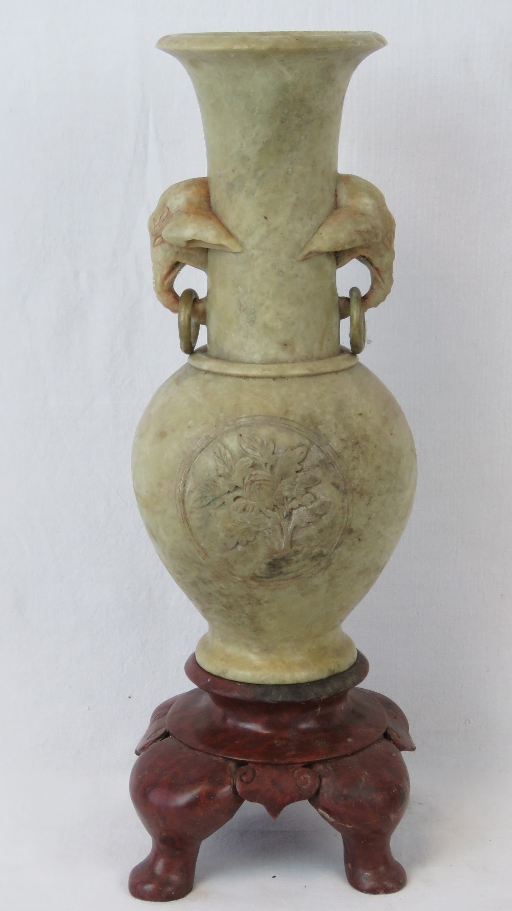 A heavy soapstone baluster vase with ele - Image 3 of 3