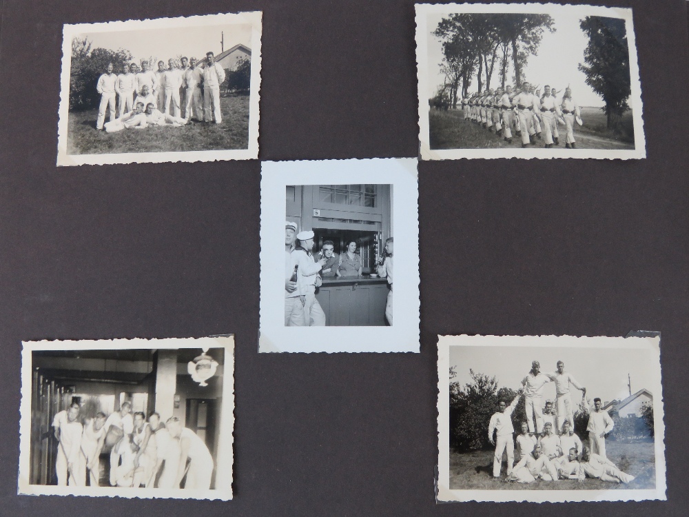 A WWII German Kriegsmarine Officers photo album having photos within, including; Passing Out parade, - Image 3 of 4