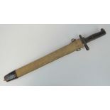 A WWI American military Springfield Rifle bayonet in rare canvas 'Tropic' scabbard.