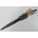 A WWI Mauser Ersatz improvised late war bayonet in original scabbard with leather hanger.