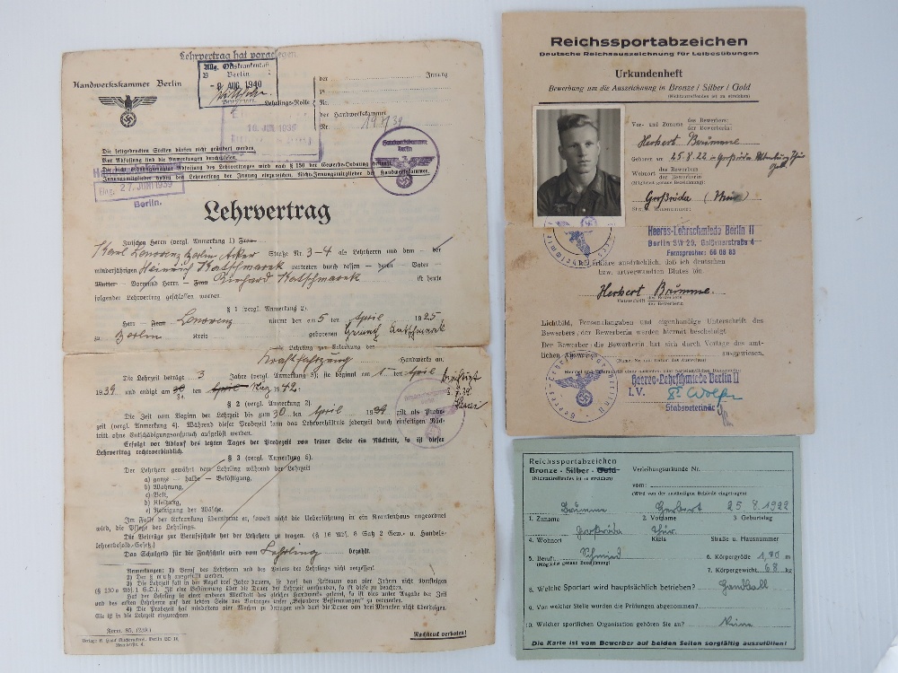 WWII German Army "Wehrmacht" ID Papers and award documents for a Herbert Brimmel.