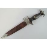 A WWII German SA Officers dagger with rare early leather scabbard, made by Aug.
