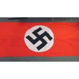 A large WWII German governmental building drape/ flag, double sided and measuring 4 x 1.4m.