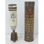 An inert British military issue 2" illumination mortar MK2/2 in original metal transit tube.