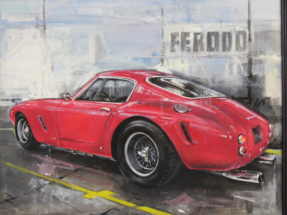 An original oil on panel featuring a Ferrari 250 SWB by Nigel Turner, 27 x 35cm, framed. - Image 2 of 3