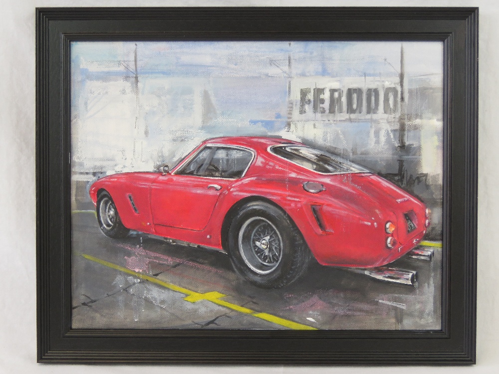 An original oil on panel featuring a Ferrari 250 SWB by Nigel Turner, 27 x 35cm, framed.