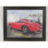 An original oil on panel featuring a Ferrari 250 SWB by Nigel Turner, 27 x 35cm, framed.