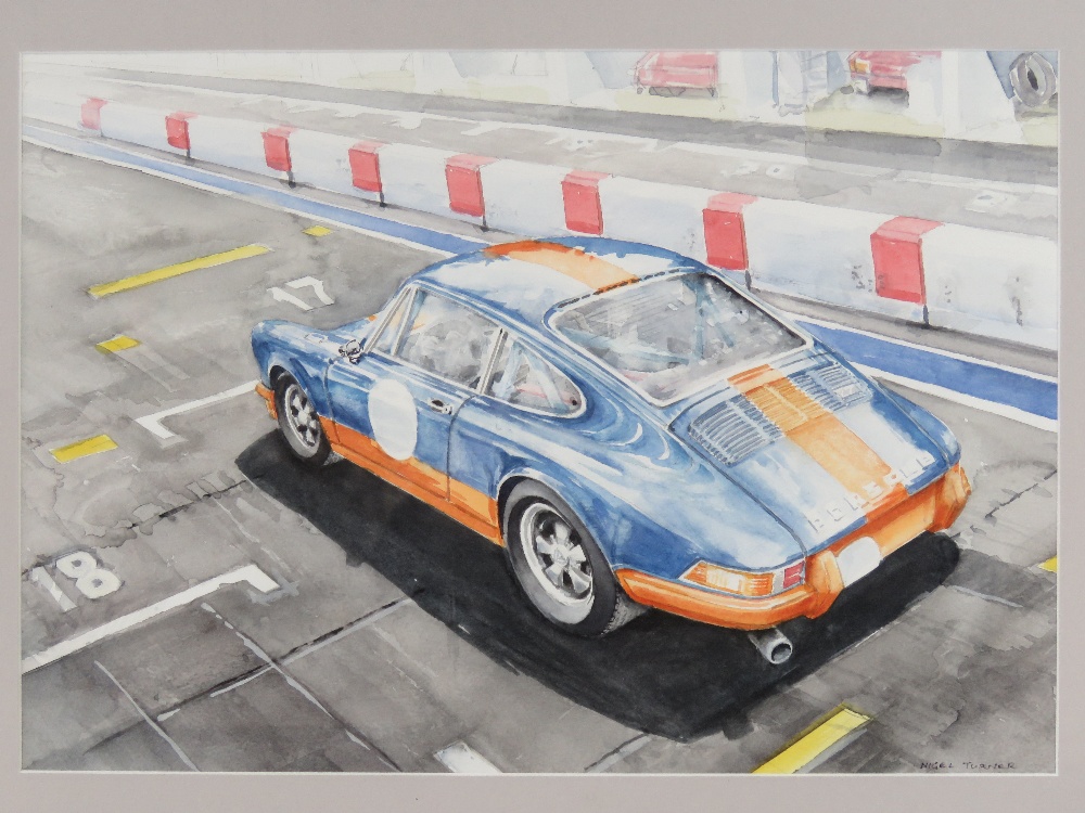 An original watercolour featuring a vintage Porsche 911 2. - Image 2 of 4