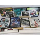 A collection of motorcycle sports photographic prints and posters featuring Carl Fogarty,