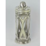 A delightful Art Nouveau HM silver sugar caster complete with original clear glass liner,