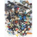 An interesting vintage haberdashery collection of vintage buttons, crochet hooks,
