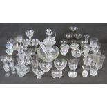 A selection of cut, etched and coloured table glass including sundae dishes, sherry glasses, etc,