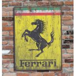 A late 20thC Ferrari wall sign. Full colour on metal with signs of age. 27cm x 20cm.