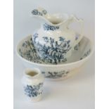 A Staffordshire wash jug, bowl and toothbrush pot in the Cleimer pattern,