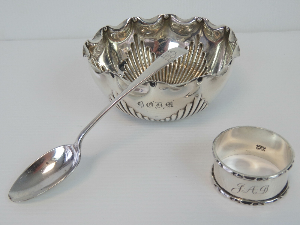 A HM silver bowl having fluted rim and gadrooned base,